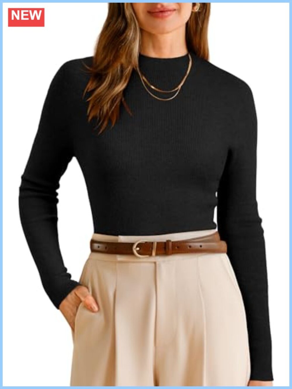 Wool Blend Mock Neck Slim Fit Pullover Sweater Long Sleeve Ribbed Knit Work Top
